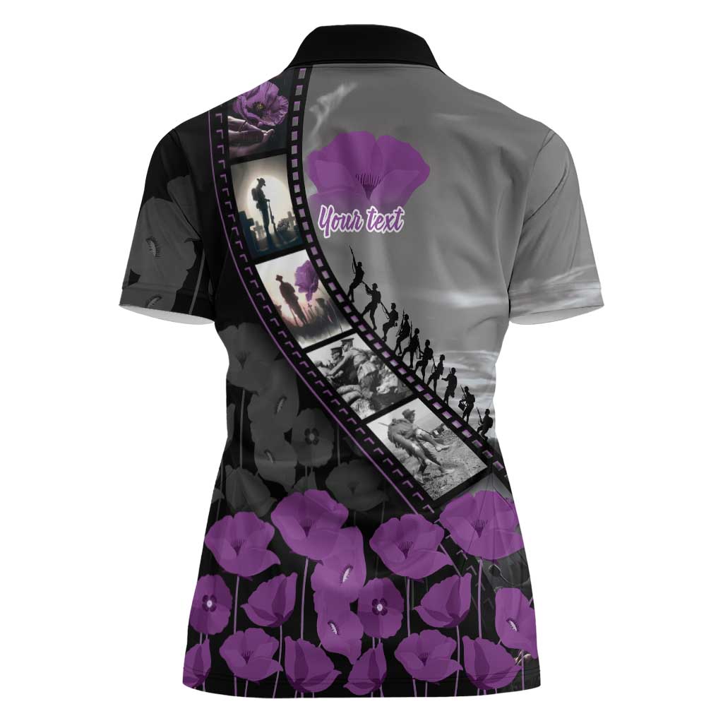 Personalised Remembering ANZAC Lest We Forget Women Polo Shirt Vintage Film Frame Memorial Purple Poppy LT9 - Polynesian Pride