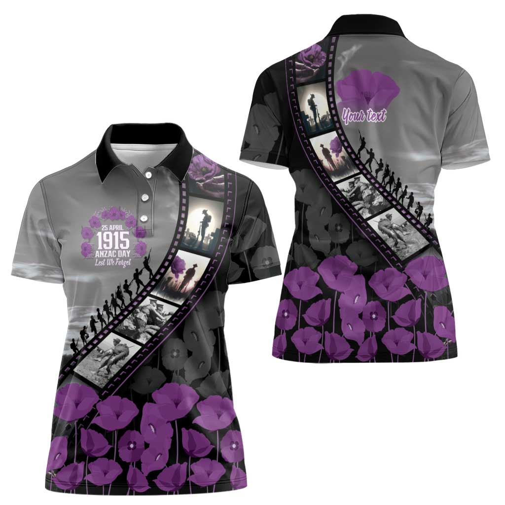 Personalised Remembering ANZAC Lest We Forget Women Polo Shirt Vintage Film Frame Memorial Purple Poppy LT9 - Polynesian Pride