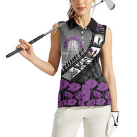 Personalised Remembering ANZAC Lest We Forget Women Sleeveless Polo Shirt Vintage Film Frame Memorial Purple Poppy LT9 - Polynesian Pride