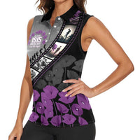 Personalised Remembering ANZAC Lest We Forget Women Sleeveless Polo Shirt Vintage Film Frame Memorial Purple Poppy LT9 - Polynesian Pride