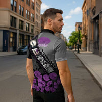 Personalised Remembering ANZAC Lest We Forget Zipper Polo Shirt Vintage Film Frame Memorial Purple Poppy LT9 - Polynesian Pride