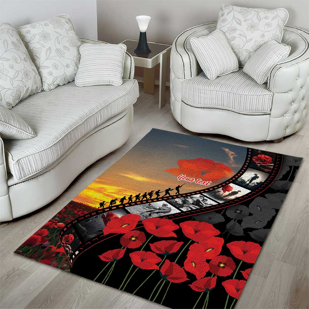 Personalised Remembering ANZAC Lest We Forget Area Rug Vintage Film Frame Memorial Red Poppy LT9 - Polynesian Pride
