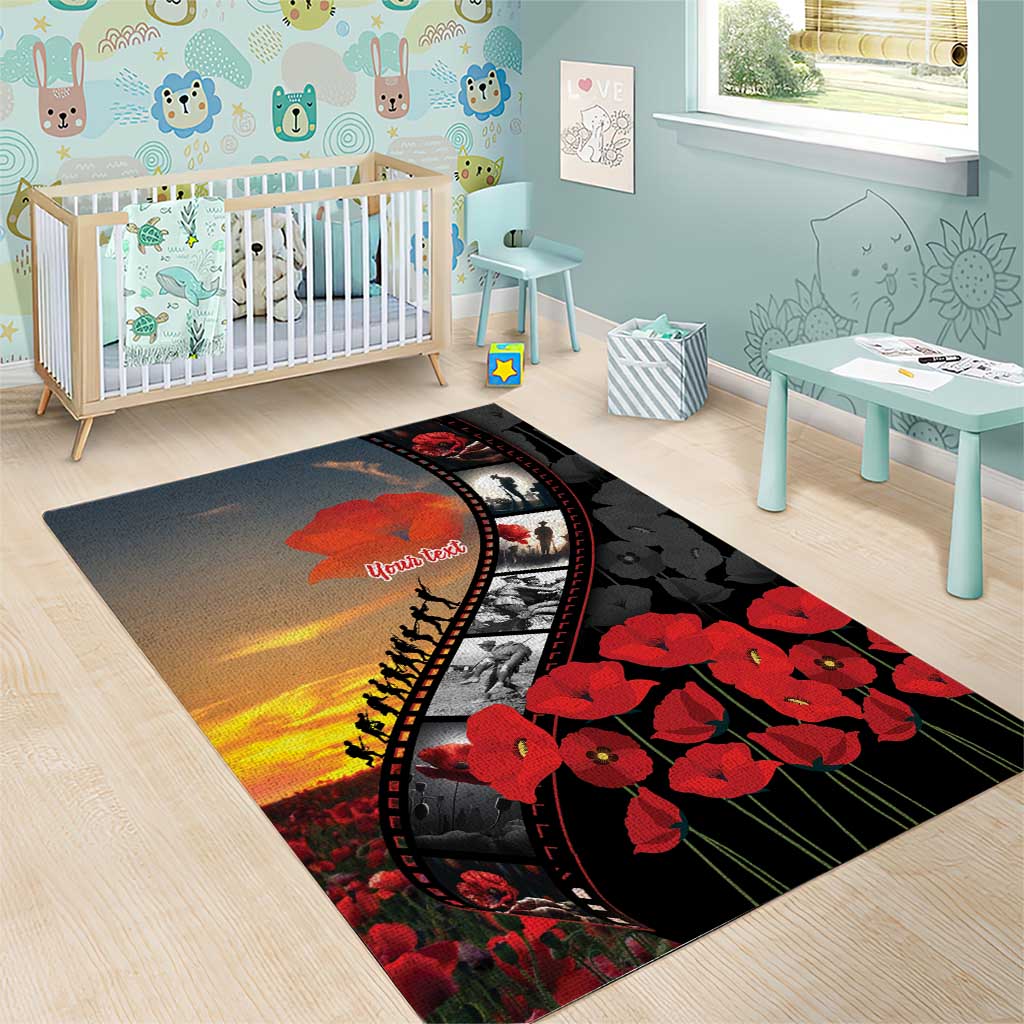 Personalised Remembering ANZAC Lest We Forget Area Rug Vintage Film Frame Memorial Red Poppy LT9 - Polynesian Pride
