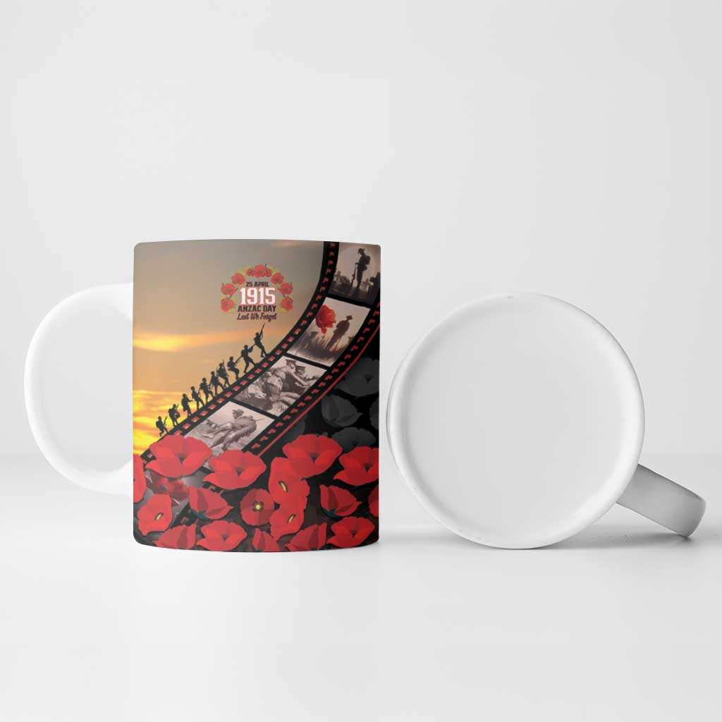 Personalised Remembering ANZAC Lest We Forget Ceramic Mug Vintage Film Frame Memorial Red Poppy
