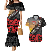 Personalised Remembering ANZAC Lest We Forget Couples Matching Mermaid Dress and Hawaiian Shirt Vintage Film Frame Memorial Red Poppy LT9 Red - Polynesian Pride