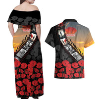 Personalised Remembering ANZAC Lest We Forget Couples Matching Off Shoulder Maxi Dress and Hawaiian Shirt Vintage Film Frame Memorial Red Poppy LT9 - Polynesian Pride