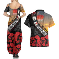 Personalised Remembering ANZAC Lest We Forget Couples Matching Summer Maxi Dress and Hawaiian Shirt Vintage Film Frame Memorial Red Poppy LT9 - Polynesian Pride