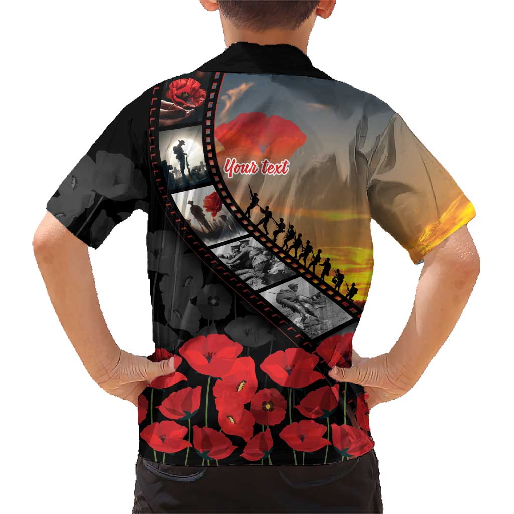 Personalised Remembering ANZAC Lest We Forget Family Matching Long Sleeve Bodycon Dress and Hawaiian Shirt Vintage Film Frame Memorial Red Poppy LT9 - Polynesian Pride