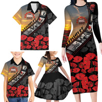 Personalised Remembering ANZAC Lest We Forget Family Matching Long Sleeve Bodycon Dress and Hawaiian Shirt Vintage Film Frame Memorial Red Poppy LT9 - Polynesian Pride