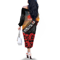 Personalised Remembering ANZAC Lest We Forget Family Matching Off The Shoulder Long Sleeve Dress and Hawaiian Shirt Vintage Film Frame Memorial Red Poppy LT9 - Polynesian Pride
