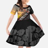 Personalised Remembering ANZAC Lest We Forget Family Matching Puletasi and Hawaiian Shirt Vintage Film Frame Memorial Red Poppy LT9 Daughter's Dress Red - Polynesian Pride
