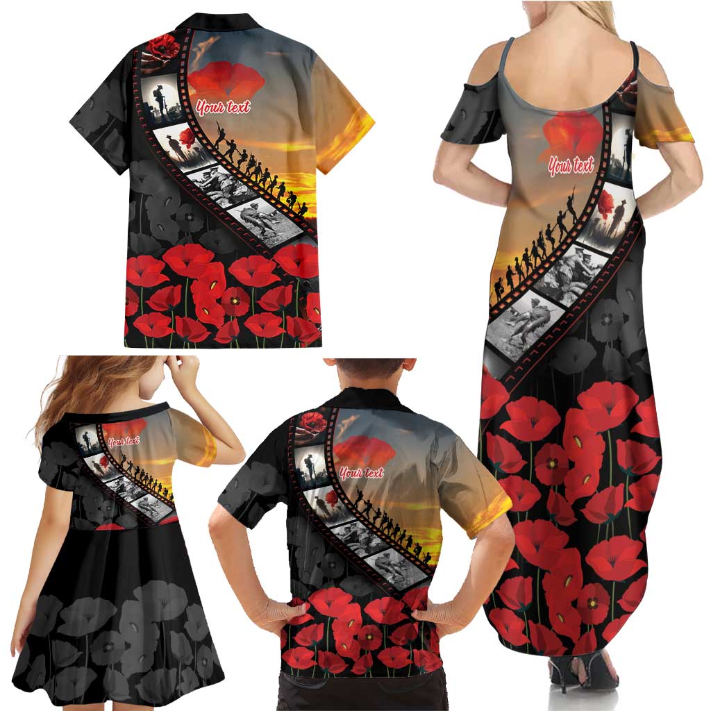 Personalised Remembering ANZAC Lest We Forget Family Matching Summer Maxi Dress and Hawaiian Shirt Vintage Film Frame Memorial Red Poppy LT9 - Polynesian Pride