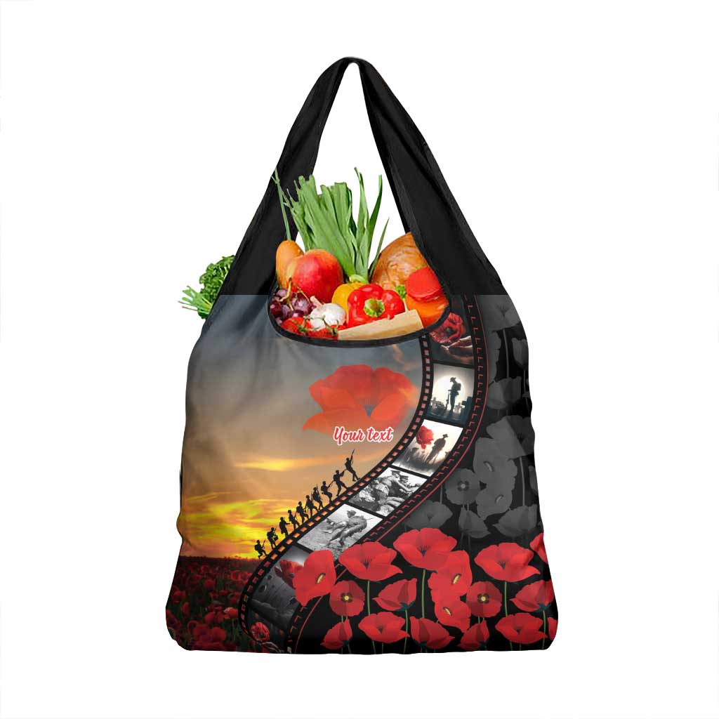 Personalised Remembering ANZAC Lest We Forget Grocery Bag Vintage Film Frame Memorial Red Poppy