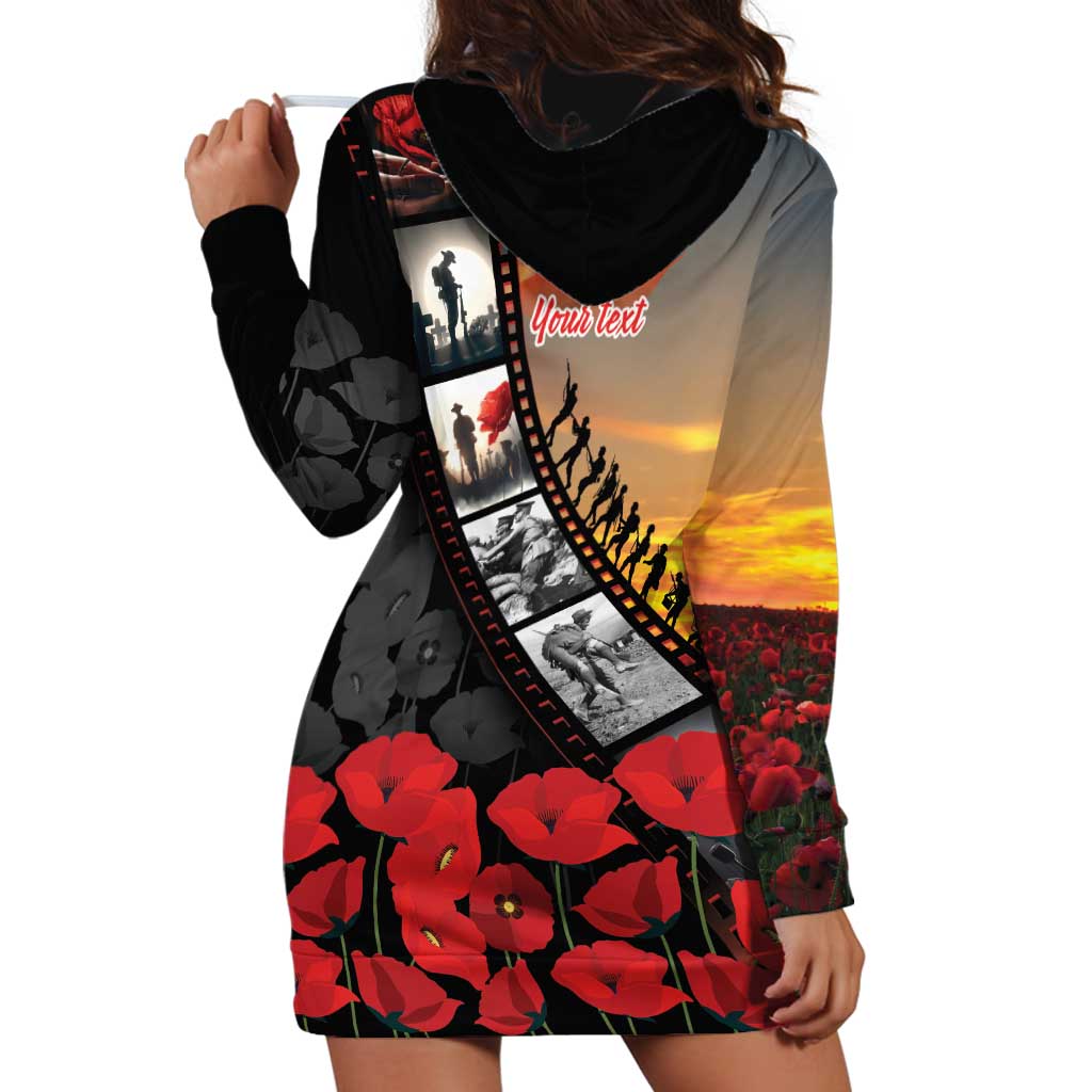 Personalised Remembering ANZAC Lest We Forget Hoodie Dress Vintage Film Frame Memorial Red Poppy LT9 - Polynesian Pride
