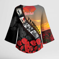 Personalised Remembering ANZAC Lest We Forget Kimono Sleeve Blouse Vintage Film Frame Memorial Red Poppy