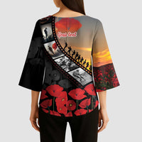 Personalised Remembering ANZAC Lest We Forget Kimono Sleeve Blouse Vintage Film Frame Memorial Red Poppy