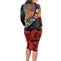 Personalised Remembering ANZAC Lest We Forget Long Sleeve Bodycon Dress Vintage Film Frame Memorial Red Poppy