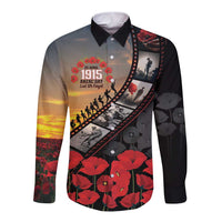 Personalised Remembering ANZAC Lest We Forget Long Sleeve Button Shirt Vintage Film Frame Memorial Red Poppy
