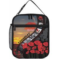 Personalised Remembering ANZAC Lest We Forget Lunch Bag Vintage Film Frame Memorial Red Poppy LT9 10.2 × 8.3 × 4.3 inch Red - Polynesian Pride