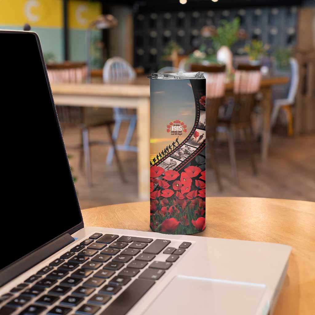 Personalised Remembering ANZAC Lest We Forget Skinny Tumbler Vintage Film Frame Memorial Red Poppy LT9 - Polynesian Pride