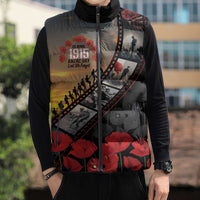 Personalised Remembering ANZAC Lest We Forget Sleeveless Puffer Jacket Vintage Film Frame Memorial Red Poppy