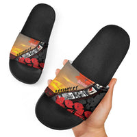 Personalised Remembering ANZAC Lest We Forget Slide Sandals Vintage Film Frame Memorial Red Poppy LT9 - Polynesian Pride