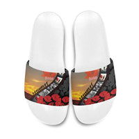 Personalised Remembering ANZAC Lest We Forget Slide Sandals Vintage Film Frame Memorial Red Poppy LT9 Red - Polynesian Pride