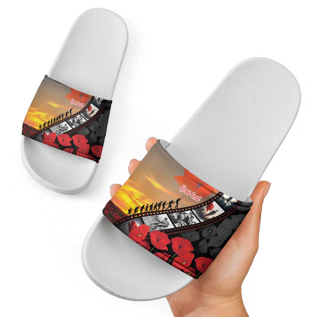 Personalised Remembering ANZAC Lest We Forget Slide Sandals Vintage Film Frame Memorial Red Poppy LT9 - Polynesian Pride