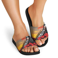 Personalised Remembering ANZAC Lest We Forget Slide Sandals Vintage Film Frame Memorial Red Poppy LT9 - Polynesian Pride