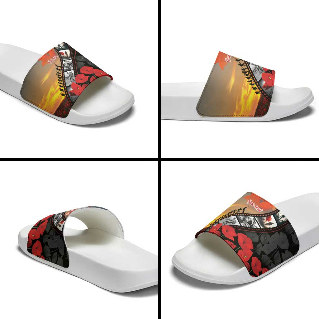 Personalised Remembering ANZAC Lest We Forget Slide Sandals Vintage Film Frame Memorial Red Poppy LT9 - Polynesian Pride