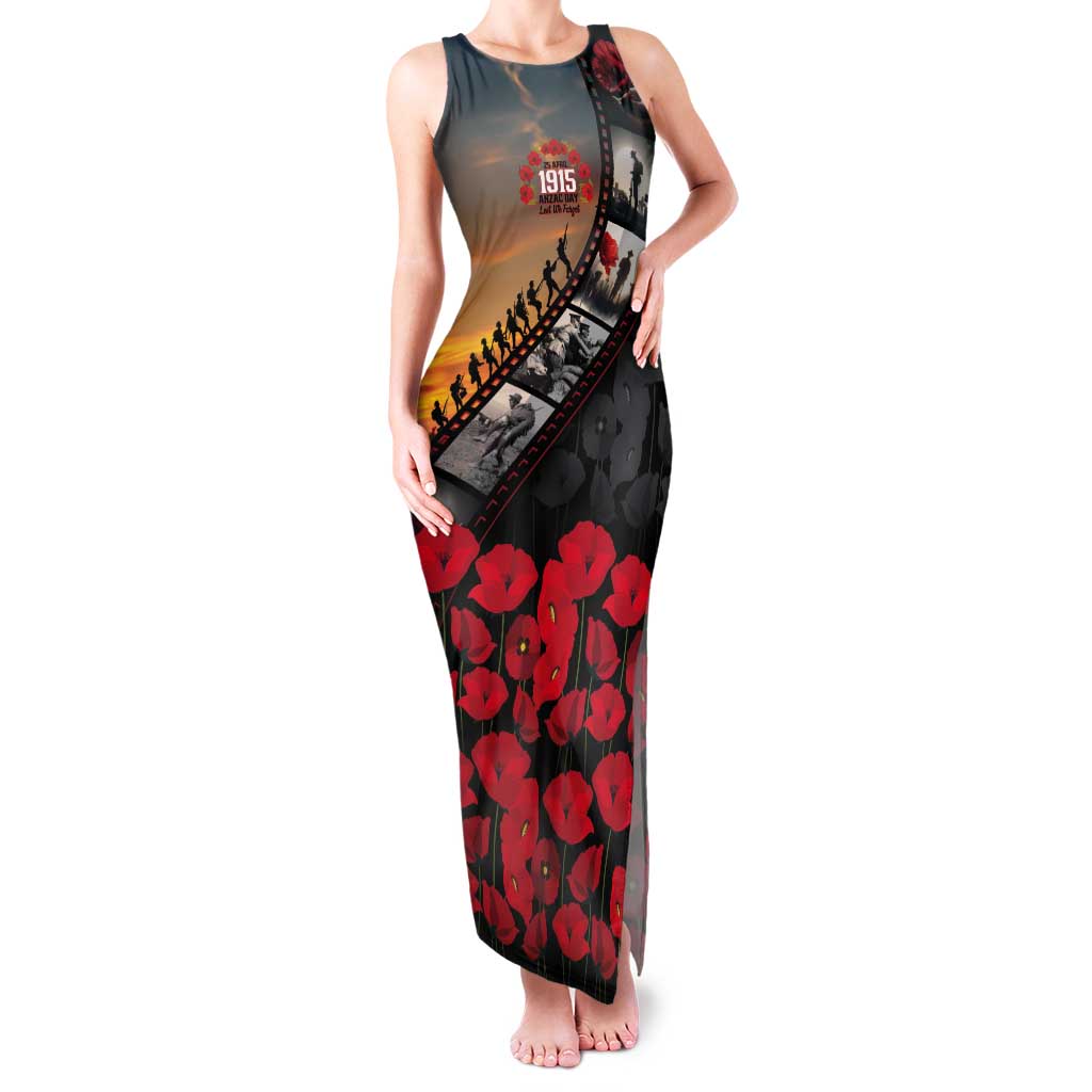 Personalised Remembering ANZAC Lest We Forget Tank Maxi Dress Vintage Film Frame Memorial Red Poppy