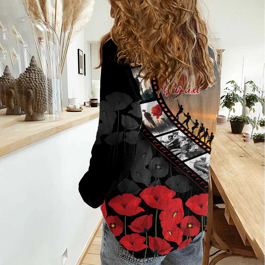 Personalised Remembering ANZAC Lest We Forget Women Casual Shirt Vintage Film Frame Memorial Red Poppy LT9 - Polynesian Pride