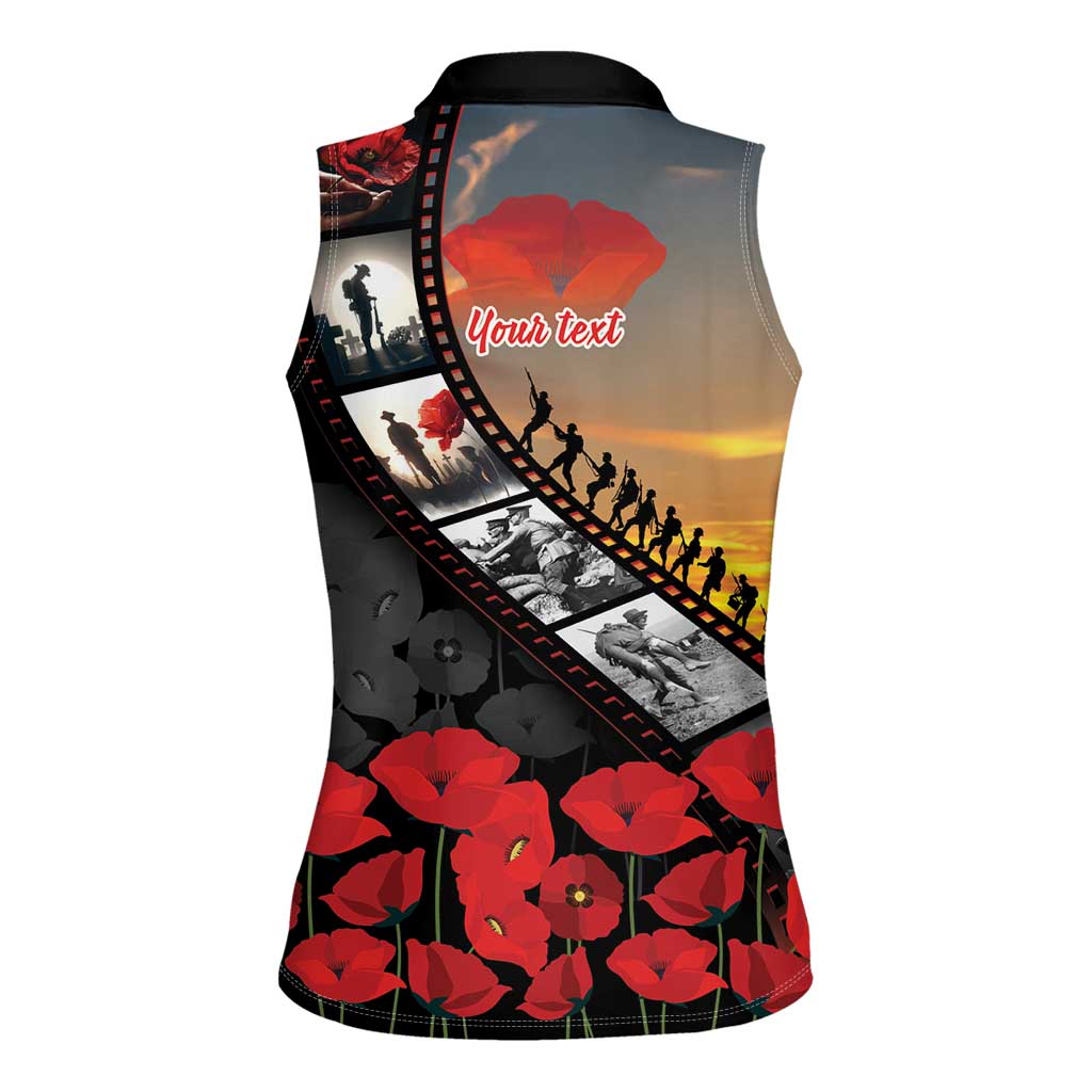 Personalised Remembering ANZAC Lest We Forget Women Sleeveless Polo Shirt Vintage Film Frame Memorial Red Poppy LT9 - Polynesian Pride