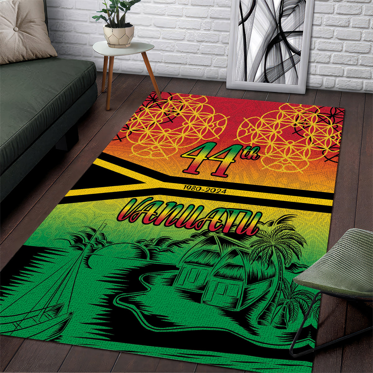 Hapi 44th Indipendens Dei Vanuatu Area Rug Yumi 1980 with Vanuatuan Beach Landscape LT9 Reggae - Polynesian Pride