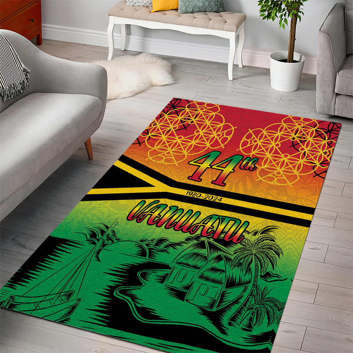 Hapi 44th Indipendens Dei Vanuatu Area Rug Yumi 1980 with Vanuatuan Beach Landscape LT9 - Polynesian Pride