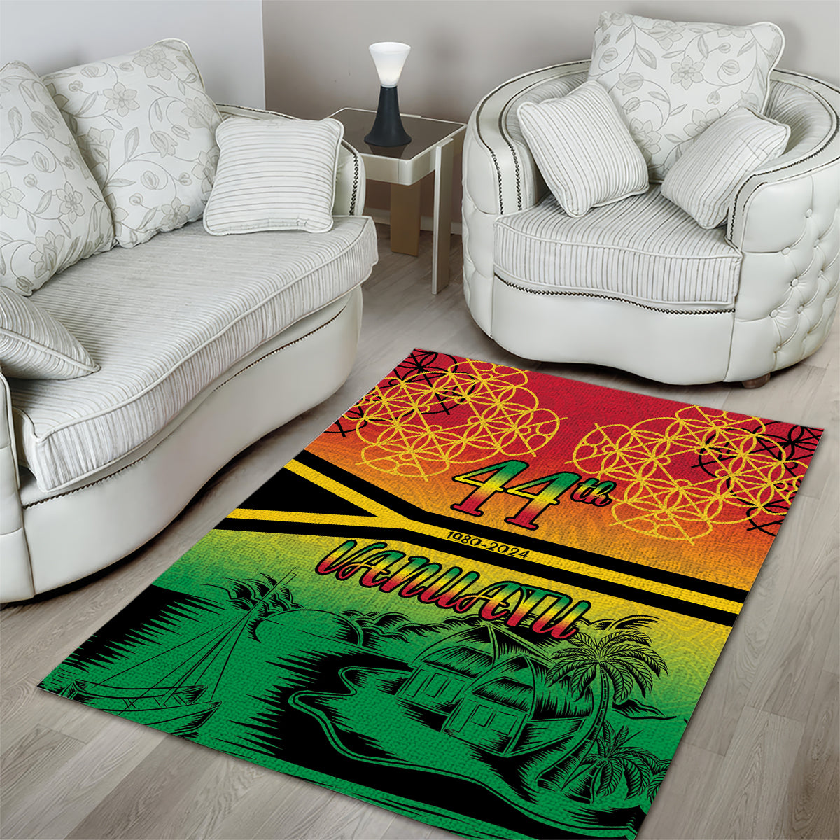Hapi 44th Indipendens Dei Vanuatu Area Rug Yumi 1980 with Vanuatuan Beach Landscape LT9 - Polynesian Pride