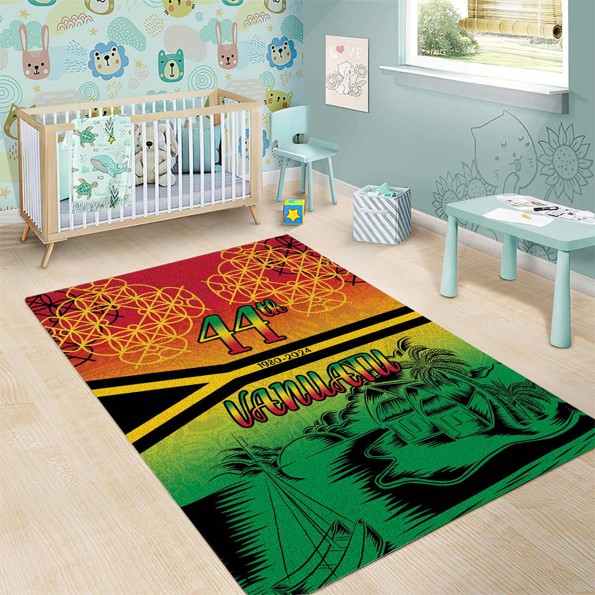 Hapi 44th Indipendens Dei Vanuatu Area Rug Yumi 1980 with Vanuatuan Beach Landscape LT9 - Polynesian Pride