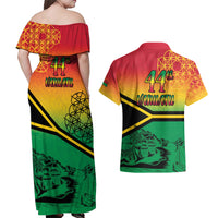Hapi 44th Indipendens Dei Vanuatu Couples Matching Off Shoulder Maxi Dress and Hawaiian Shirt Yumi 1980 with Vanuatuan Beach Landscape LT9 - Polynesian Pride