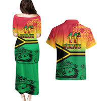 Hapi 44th Indipendens Dei Vanuatu Couples Matching Puletasi and Hawaiian Shirt Yumi 1980 with Vanuatuan Beach Landscape LT9 - Polynesian Pride