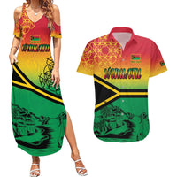Hapi 44th Indipendens Dei Vanuatu Couples Matching Summer Maxi Dress and Hawaiian Shirt Yumi 1980 with Vanuatuan Beach Landscape LT9 Reggae - Polynesian Pride