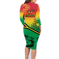 Hapi 44th Indipendens Dei Vanuatu Family Matching Long Sleeve Bodycon Dress and Hawaiian Shirt Yumi 1980 with Vanuatuan Beach Landscape LT9 - Polynesian Pride