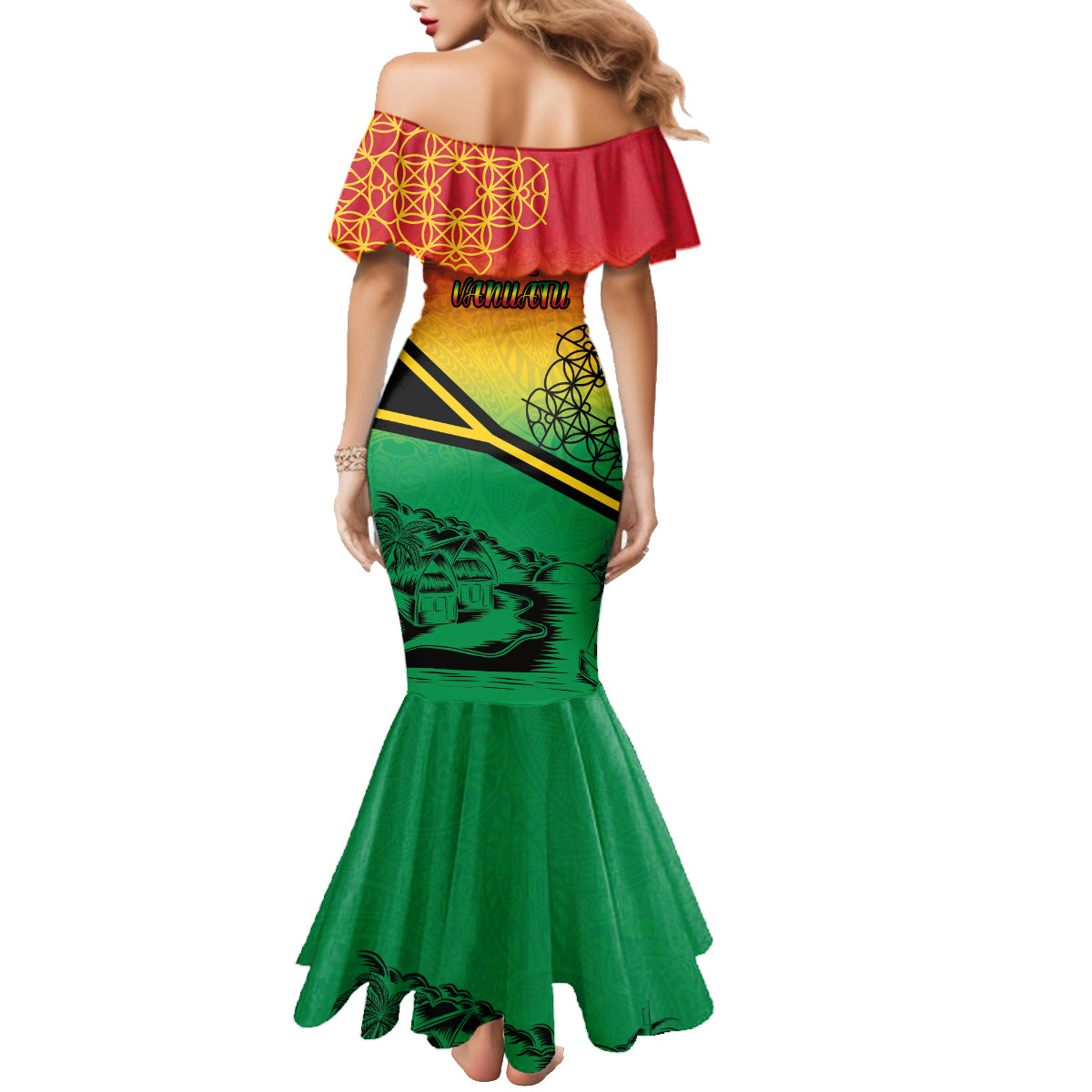 Hapi 44th Indipendens Dei Vanuatu Family Matching Mermaid Dress and Hawaiian Shirt Yumi 1980 with Vanuatuan Beach Landscape LT9 - Polynesian Pride
