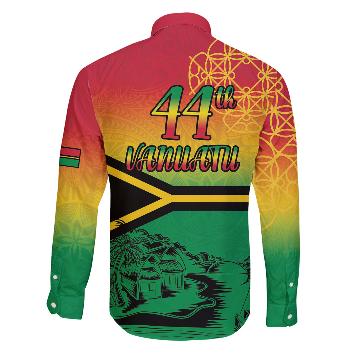 Hapi 44th Indipendens Dei Vanuatu Family Matching Off The Shoulder Long Sleeve Dress and Hawaiian Shirt Yumi 1980 with Vanuatuan Beach Landscape LT9 - Polynesian Pride