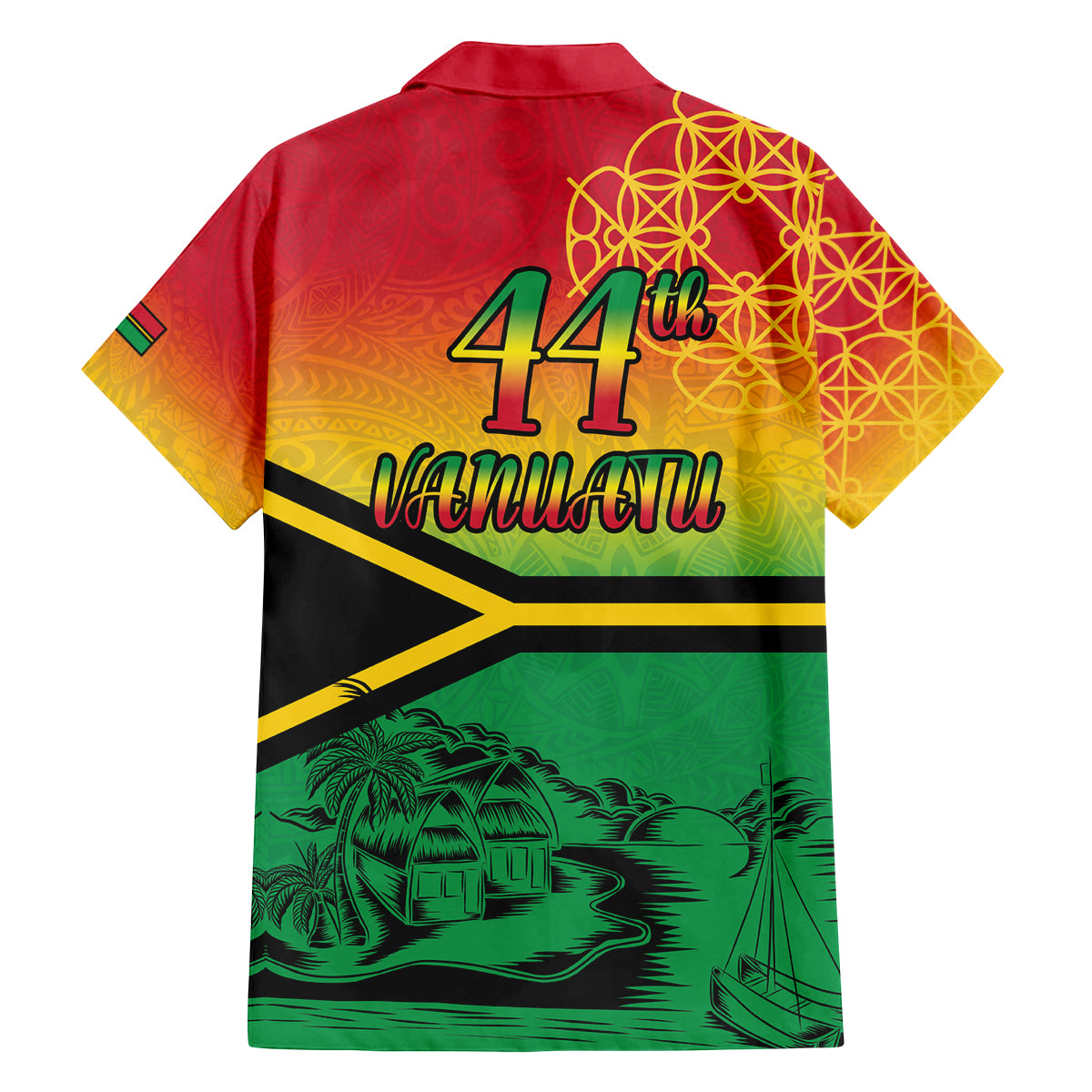 Hapi 44th Indipendens Dei Vanuatu Family Matching Off Shoulder Short Dress and Hawaiian Shirt Yumi 1980 with Vanuatuan Beach Landscape LT9 - Polynesian Pride
