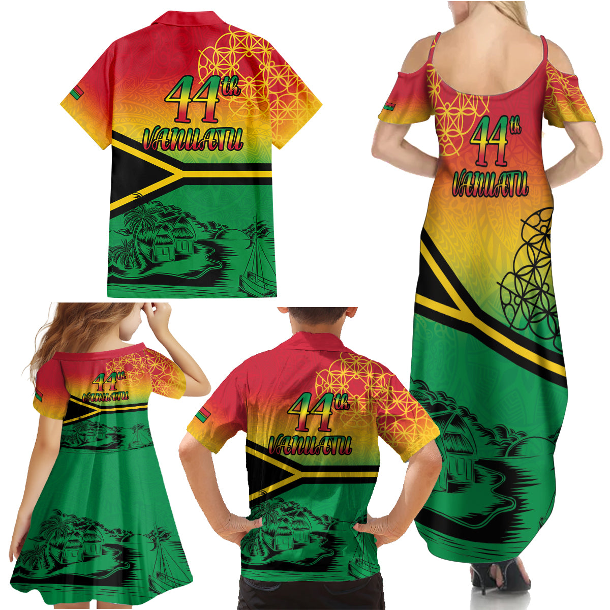 Hapi 44th Indipendens Dei Vanuatu Family Matching Summer Maxi Dress and Hawaiian Shirt Yumi 1980 with Vanuatuan Beach Landscape LT9 - Polynesian Pride