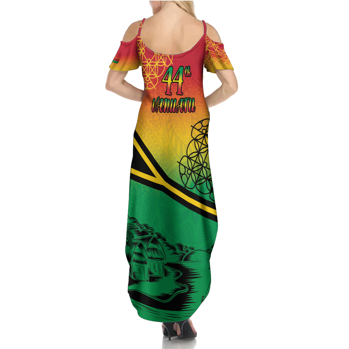 Hapi 44th Indipendens Dei Vanuatu Family Matching Summer Maxi Dress and Hawaiian Shirt Yumi 1980 with Vanuatuan Beach Landscape LT9 - Polynesian Pride