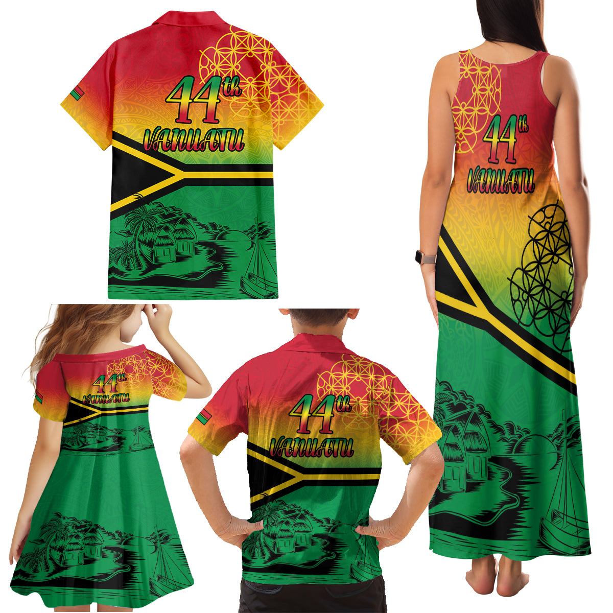 Hapi 44th Indipendens Dei Vanuatu Family Matching Tank Maxi Dress and Hawaiian Shirt Yumi 1980 with Vanuatuan Beach Landscape LT9 - Polynesian Pride