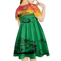 Hapi 44th Indipendens Dei Vanuatu Kid Short Sleeve Dress Yumi 1980 with Vanuatuan Beach Landscape
