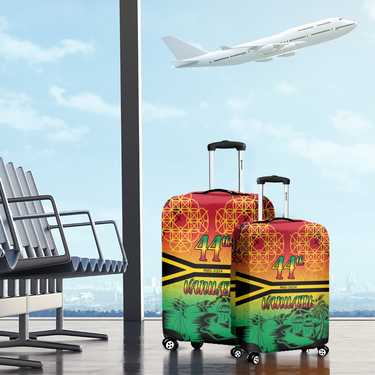 Hapi 44th Indipendens Dei Vanuatu Luggage Cover Yumi 1980 with Vanuatuan Beach Landscape LT9 - Polynesian Pride