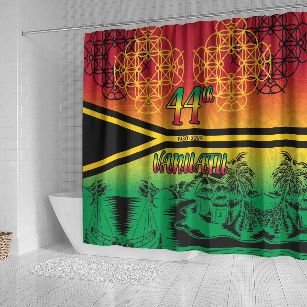 Hapi 44th Indipendens Dei Vanuatu Shower Curtain Yumi 1980 with Vanuatuan Beach Landscape LT9 - Polynesian Pride